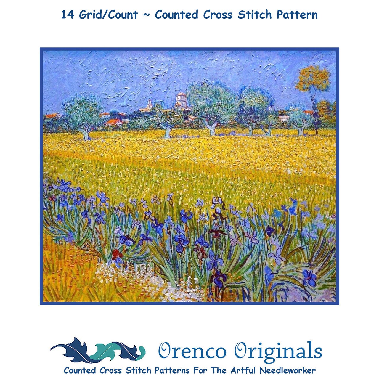 Arles Field Irises Impressionist Vincent Van Gogh Counted Cross Stitch Pattern